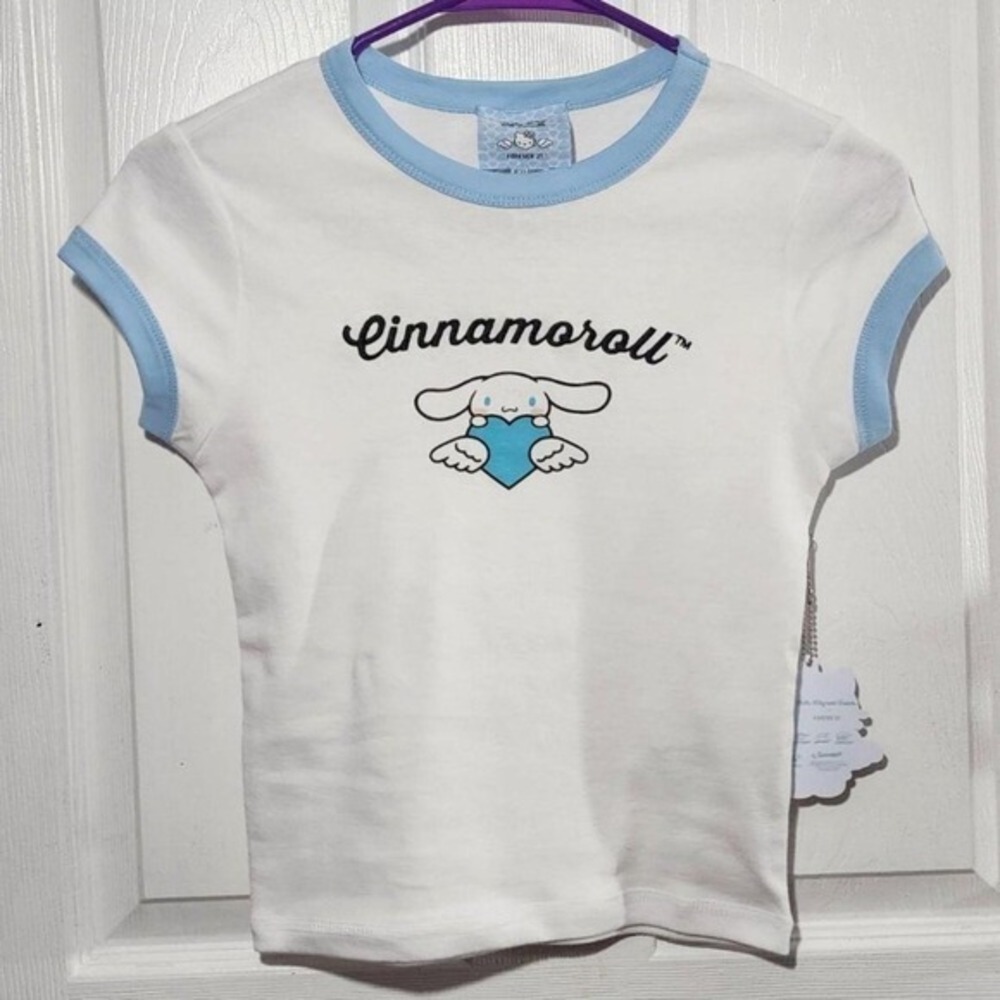 White Cropped Cinnamoroll Angel Baby Tee